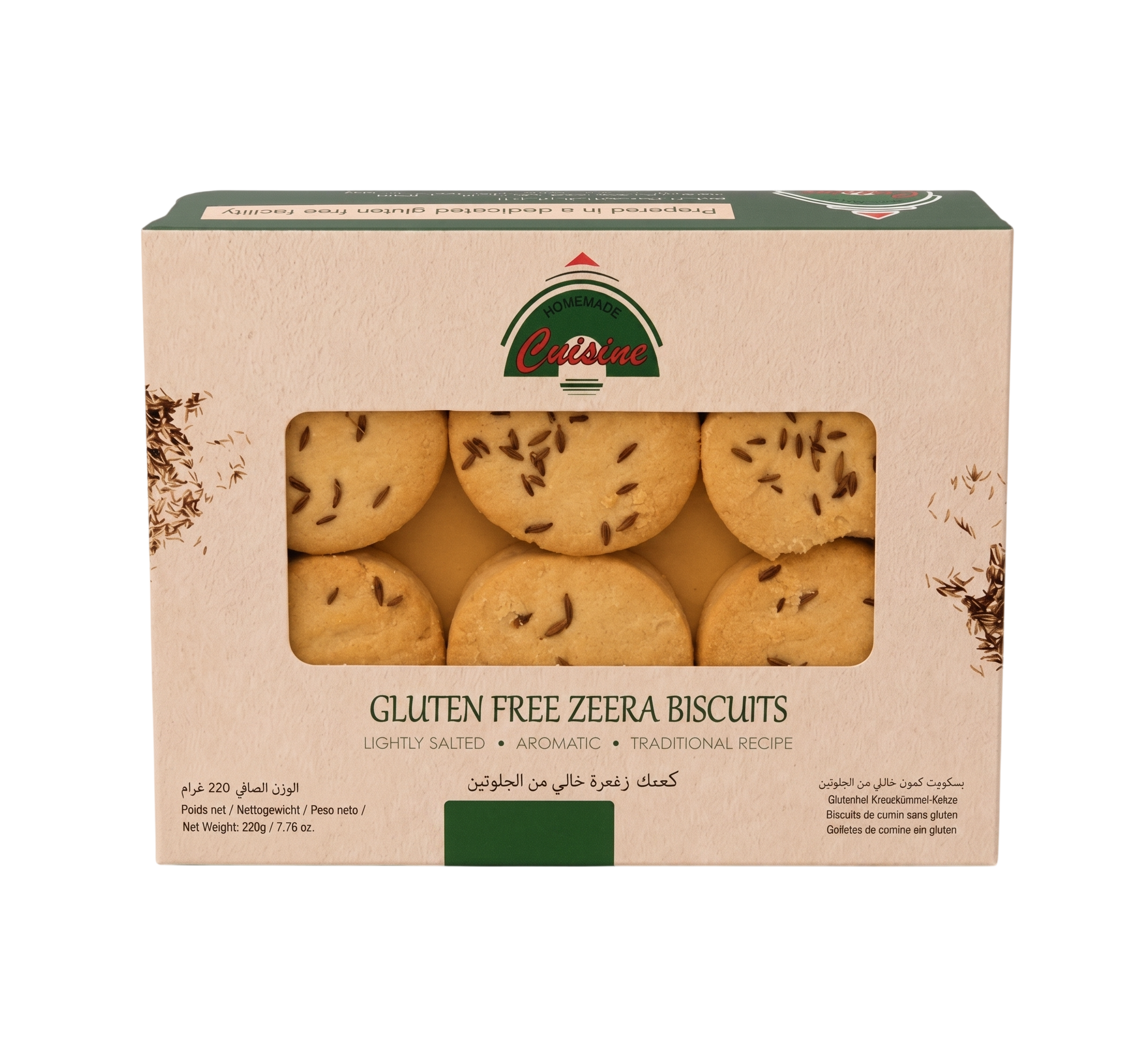 Gluten Free Zeera Biscuits 220g Front